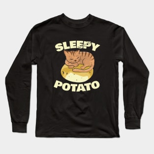 Cute Cat Shirt Sleepy Kitten On A Warm Potato Long Sleeve T-Shirt